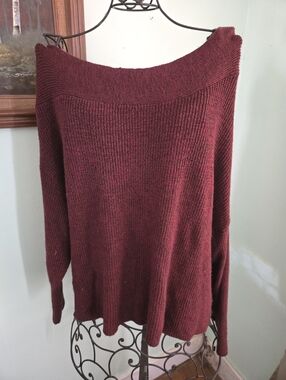 Free People Deep Burgandy Brown Sweater. Off Shoulder Boxy S